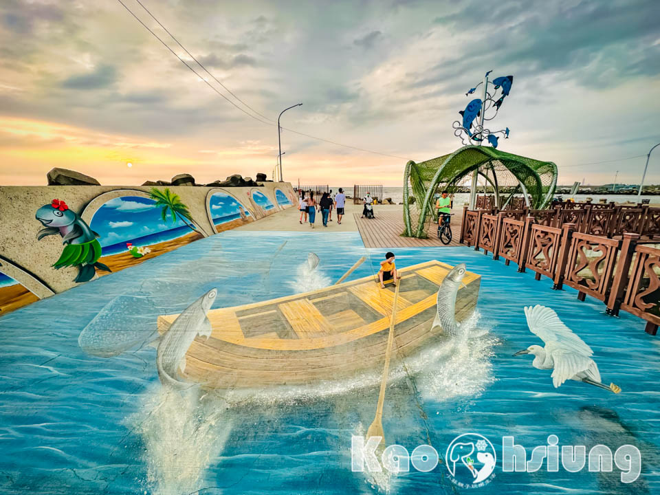 高雄彌陀景點〡彌陀漁港海岸光廊〡超過二十幅海洋風3D壁畫,海空步道與唯美的夕陽絕配,免費又好玩的親子景點