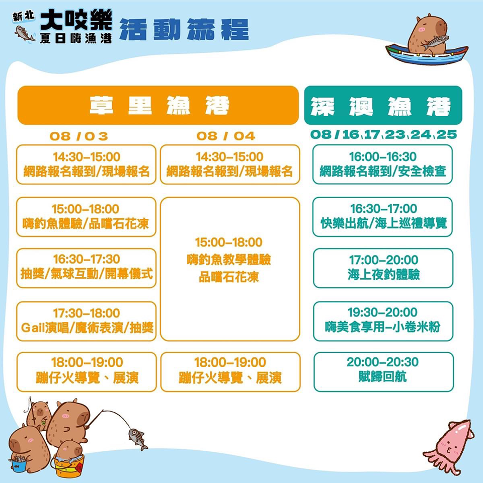 新北石門景點〡草里漁港〡2023瘋草里大咬運動會, 萌貓造景彩繪壁畫, 跟著大咬貓釣魚趣, 金山八景之一磺港漁火蹦火仔, 金點草里驛站, 海之音裝置藝術, 超美味吻仔魚粥