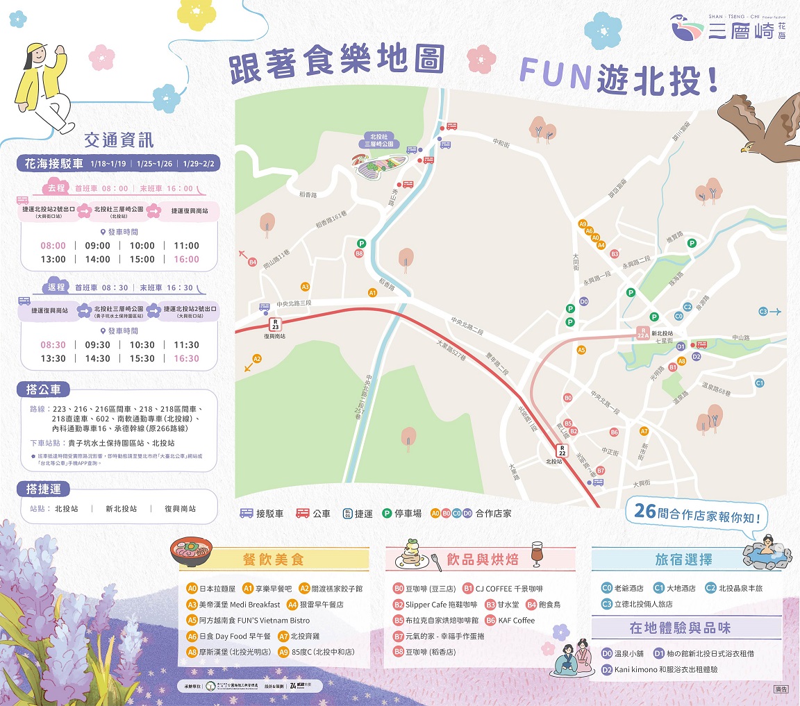 台北北投景點〡北投社三層崎公園〡2025三層崎花海, 來自大冠鷲的守護, 漫遊彩色浪花海, 童話風愛心鞦韆, 紫色浪漫薰衣草