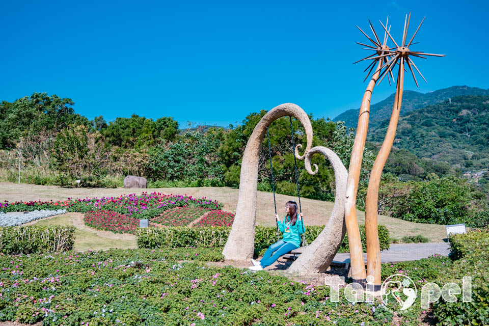 台北北投景點〡北投社三層崎公園〡2025三層崎花海, 來自大冠鷲的守護, 漫遊彩色浪花海, 童話風愛心鞦韆, 紫色浪漫薰衣草