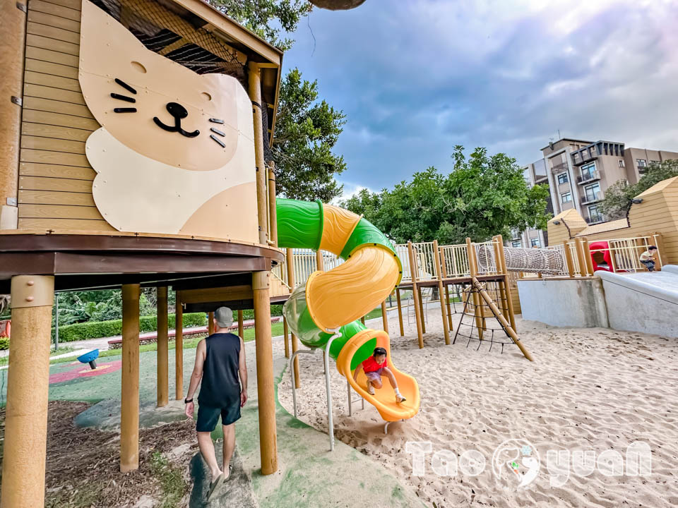 桃園平鎮景點〡廣仁公園〡貓狗大戰遊戲場, 小動物花園嬉戲, 貓咪沙池玩沙樂, 特色親子公園