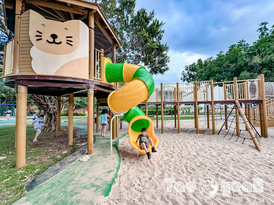 桃園平鎮景點〡廣仁公園〡貓狗大戰遊戲場, 小動物花園嬉戲, 貓咪沙池玩沙樂, 特色親子公園