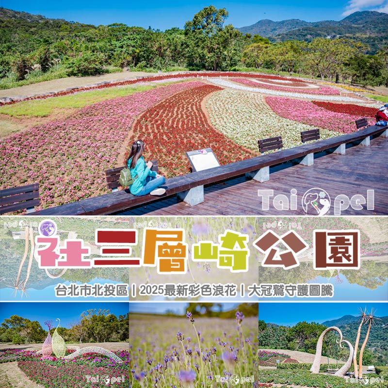 台北北投景點〡北投社三層崎公園〡2025三層崎花海, 來自大冠鷲的守護, 漫遊彩色浪花海, 童話風愛心鞦韆, 紫色浪漫薰衣草 @小菲親子玩樂生活