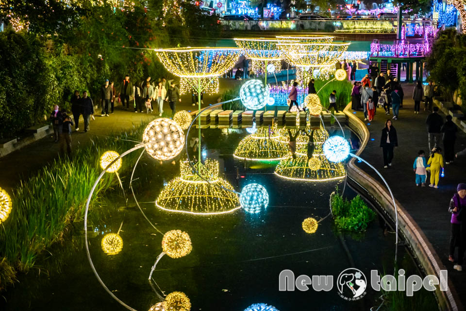 新北新莊景點〡中港大排〡2025中港大排光雕展, 光影中港神幻秘境, 光之女神的祝福與守護, 閃亮蒲公英傳遞希望, 浪漫蝴蝶瀑布驚豔全場