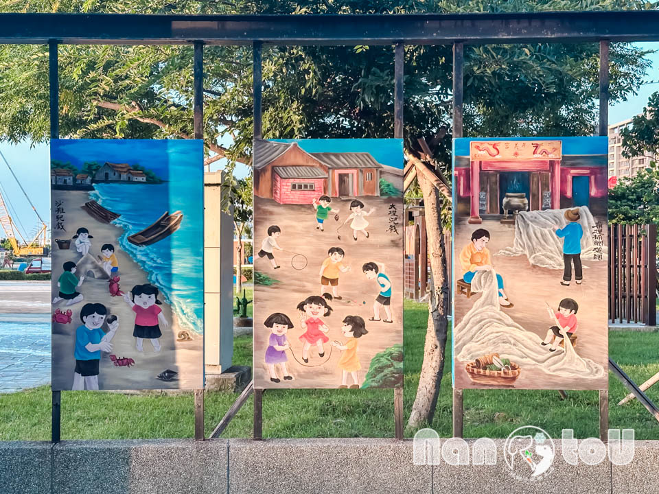 台中梧棲景點〡頂寮里文化廣場〡漁村意象藝術地景, 幸福平安門, 3D彩繪互動遊戲場, 台灣早期漁村諺語, 頂寮之歌傳唱